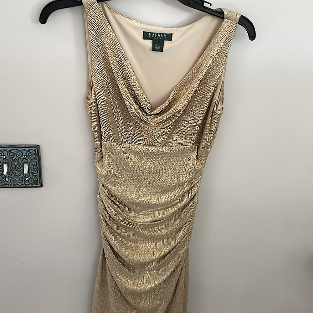 New W/O tags Gold Lamé Ralph Lauren Cocktail dress